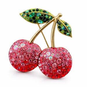 Crystal Cherry Brooch - Red and Green Sparkle